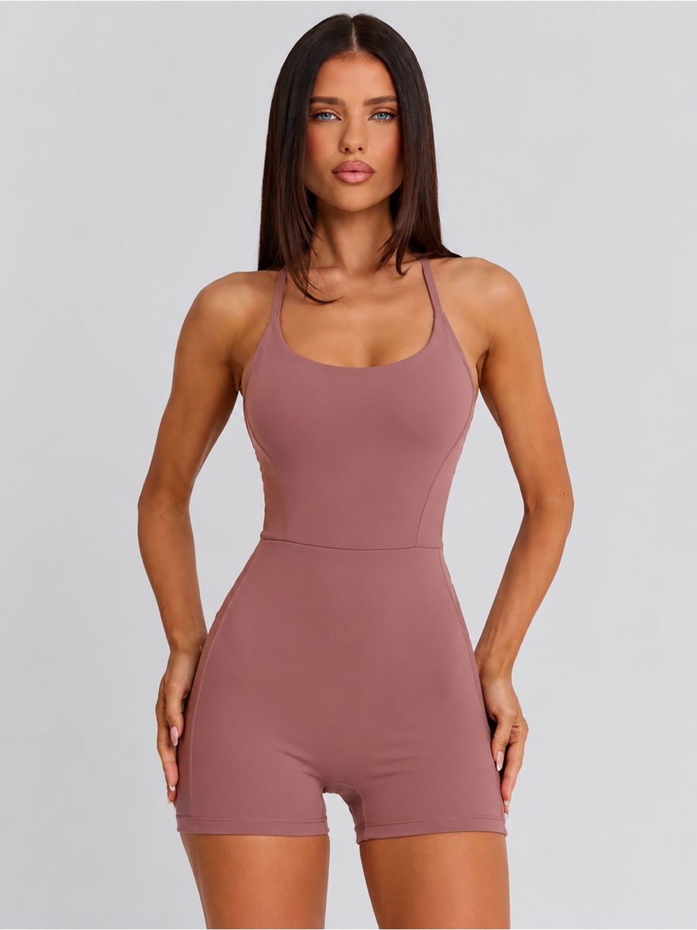 Harmony Balance Mauve Active Romper Onesie Strapless Shorts Scoop Back X-Large